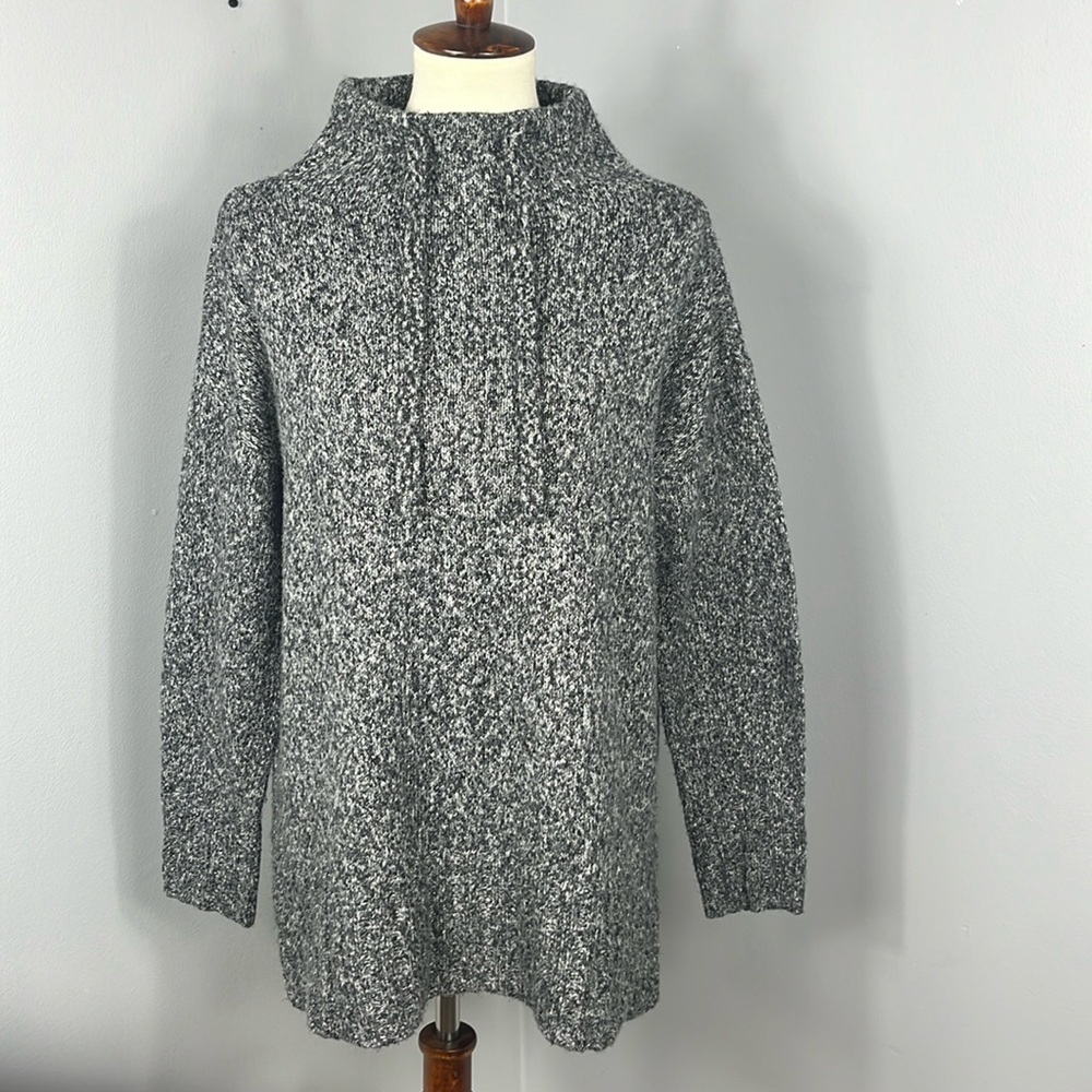 Lou & Grey for LOFT Black and White Marled Tunic Sweater Cozy Fall Winter Sweate